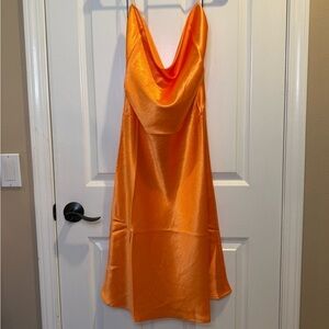 Orange Satin Scoop Neck Midi Dress Size M